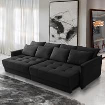 Sofá Cama Retrátil e Reclinável 2,10m com Molas Carol Veludo Preto Adonai Estofados