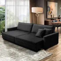 Sofá Cama Retrátil e Reclinável 2,10m com Molas Karen Veludo Preto Adonai Estofados