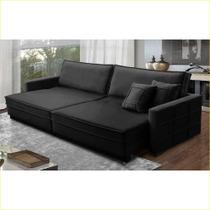 Sofá Cama Retrátil e Reclinável 2,10m com Molas Karina Veludo Preto Rover & Beato