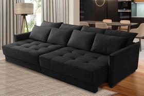 Sofá Cama Retrátil e Reclinável 2,30m com Molas Cairo Veludo Preto Mirra Decor