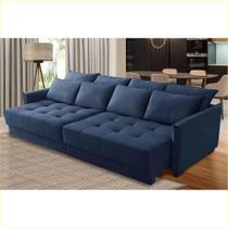 Sofá Cama Retrátil e Reclinável 2,30m com Molas Catarina Veludo Azul Rover & Beato