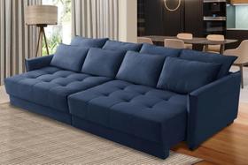 Sofá Cama Retrátil e Reclinável 2,50m com Molas Cairo Veludo Azul Mirra Decor
