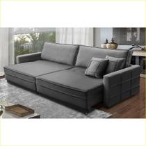 Sofá Cama Retrátil e Reclinável 2,50m com Molas Karina Veludo Cinza Rover & Beato