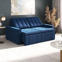 Sofá Cama Retrátil e Reclinável 3 Lugares 200cm em Veludo Palmeira CabeCasa MadeiraOriginals Azul