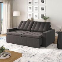 Sofá Cama Retrátil e Reclinável 3 Lugares 220cm em Linho Palmeira CabeCasa MadeiraOriginals Grafite