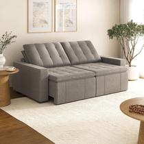 Sofá Cama Retrátil e Reclinável 3 Lugares 220cm em Linho Palmeira CabeCasa MadeiraOriginals Marrom