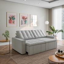 Sofá Cama Retrátil e Reclinável 3 Lugares 260cm em Linho Palmeira CabeCasa MadeiraOriginals Cinza