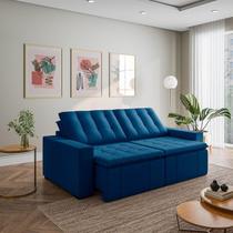 Sofá Cama Retrátil e Reclinável 3 Lugares 260cm em Veludo Palmeira CabeCasa MadeiraOriginals Azul