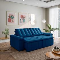 Sofá Cama Retrátil e Reclinável 3 Lugares 260cm Veludo com Molas Palmeira CabeCasa MadeiraOriginals Azul Sofá Cama Retrátil e Reclinável 3 Lugares 260cm Veludo com Molas Palmeira CabeCasa MadeiraOriginals Azul