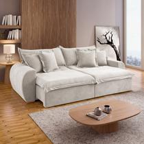 Sofá Cama Retrátil e Reclinável 3 Lugares Bouclé Gelo Imperatriz 220cm Yescasa