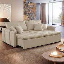 Sofá Cama Retrátil e Reclinável 3 Lugares Linho Bege Detroid 200cm Yescasa Sofá Cama Retrátil e Reclinável 3 Lugares Linho Bege Detroid 200cm Yescasa