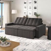 Sofá Cama Retrátil e Reclinável 4 Lugares 240cm em Linho Palmeira CabeCasa MadeiraOriginals Grafite Sofá Cama Retrátil e Reclinável 4 Lugares 240cm em Linho Palmeira CabeCasa MadeiraOriginals Grafite