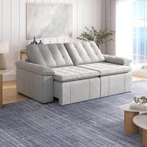 Sofá Cama Retrátil e Reclinável 4 Lugares 240cm Linho com Molas Palmeira CabeCasa MadeiraOriginals Cinza