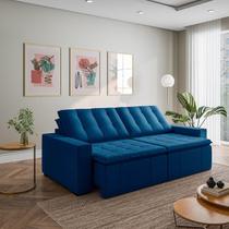 Sofá Cama Retrátil e Reclinável 4 Lugares 280cm em Veludo Palmeira CabeCasa MadeiraOriginals Azul