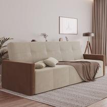 Sofa Cama Retrátil e Reclinável Casal Paris 2,10m Veludo Areia/marrom - Luxo Estofados