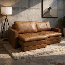 Sofá-Cama Retrátil e Reclinável Couro Legítimo 2 Lugares 180cm Cannes Camel