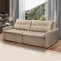 Sofá Cama Retrátil e Reclinável Mola Bonnel Slim 4 Lugares 210 x 100 Cm Suede Bege - Só Sofá
