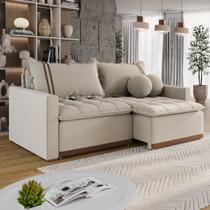 Sofá Cama Retrátil em Madeira Eucalipto e Bouclê 200cm Flórida Sofá Cama Retrátil em Madeira Eucalipto e Bouclê 200cm Flórida