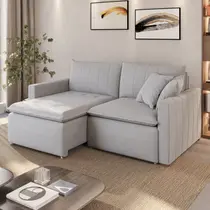 Sofá Cama Retrátil em Madeira Eucalipto e Linho 210cm Uruguai Sofá Cama Retrátil em Madeira Eucalipto e Linho 210cm Uruguai