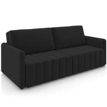 Sofá Cama Retrátil para Sala de Estar 192cm Porthos M03 Veludo Preto - Lyam Decor Sofá Cama Retrátil para Sala de Estar 192cm Porthos M03 Veludo Preto - Lyam Decor