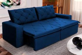 Sofá Cama Retrátil Reclinável 2,50m Bangkok Suede Velut Azul Marinho molas no Assento - King House