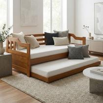 Sofá Cama Rústico Comfort Madeira Maciça Com Cama Auxiliar Sofisticação Natural
