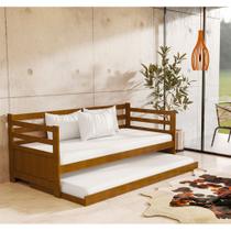 Sofá Cama Rústico Madeira Maciça Enjoy com Auxiliar e 2 Colchões Vintage Retrô Reforçada Alta Imbuia