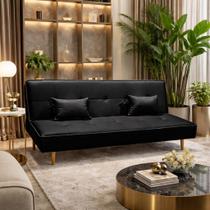 Sofá Cama Silver 3 Lugares Reclinável 1,92 Material Sintético Preto Shop das Cabeceiras