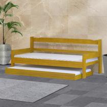 Sofá cama solteiro de madeira maciça com cama auxiliar e colchão Nemargi Cerejeira