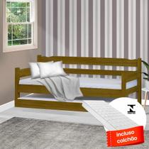 Sofá cama solteiro de madeira maciça com cama auxiliar e colchão Nemargi Imbuia