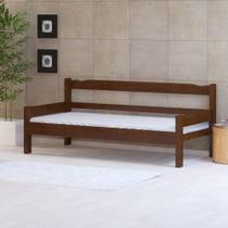 Sofá cama solteiro de madeira maciça com colchão Nemargi Castanho
