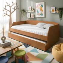 Sofá Cama Solteiro Duo com Cama Auxiliar em Mdf Reforçado 15mm Nature com 2 Colchões Sofá Cama Solteiro Duo com Cama Auxiliar em Mdf Reforçado 15mm Nature com 2 Colchões
