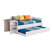 Sofá Cama Solteiro Helena Em MDF Com Cama Auxiliar 2 Gavetas 1 Mesa Com 2 Prateleiras Quarto Branco - Cimol