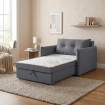 Sofá Cama Solteiro Linho Chumbo Montreal 95cm - Estofamar