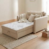 Sofá Cama Solteiro Montreal com Colchão Fixo em Linho Bege Sofá Cama Solteiro Montreal com Colchão Fixo em Linho Bege
