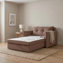 Sofá Cama Solteiro Montreal com Colchão Fixo em Linho Marrom