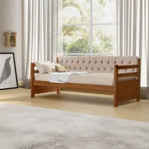 Sofá Cama Solteiro Verona Mona Castanho Estofado Capitonê Veludo Bege Acompanha +kit