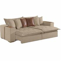 Sofá Cama Tebas 4 Lugares Retrátil e Reclinável 250cm Tecido Linho Innove Cor Capuccino