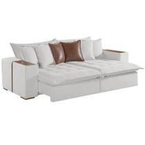 Sofá Cama Tebas 4 Lugares Retrátil e Reclinável 250cm Tecido Linho Innove Cor Cru