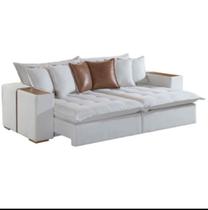 Sofá Cama Tebas 4 Lugares Retrátil e Reclinável 250cm Tecido Linho Innove Marfim