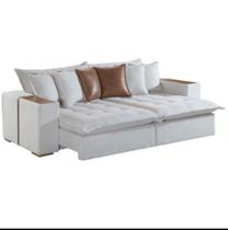 Sofá Cama Tebas 4 Lugares Retrátil e Reclinável 250cm Tecido Linho Innove Marfim