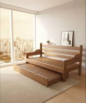 Sofá Cama Tricama Berlim Rústico Castanho Madeira Maciça 1,90 x 90 Móveis de Gramado