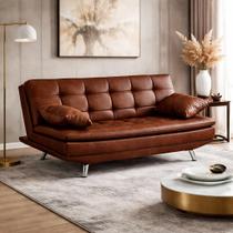Sofá Cama Valencia 3 Lugares Reclinável Material Sintético Marrom Claro Shop das Cabeceiras Sofá Cama Valencia 3 Lugares Reclinável Material Sintético Marrom Claro Shop das Cabeceiras