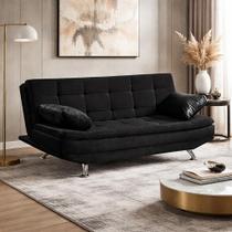 Sofá Cama Valencia 3 Lugares Reclinável Material Sintético Preto - Shop das Cabeceiras Sofá Cama Valencia 3 Lugares Reclinável Material Sintético Preto - Shop das Cabeceiras