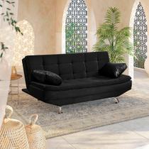 Sofá Cama Valencia 3 Lugares Reclinável Material Sintético Preto - Star Confort