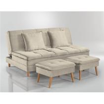 Sofá Cama Vegas com 2 Puffs e Pé de Madeira - Talento Móveis Sofá Cama Vegas com 2 Puffs e Pé de Madeira - Talento Móveis