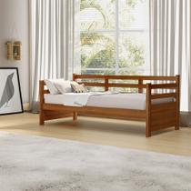 Sofá Cama Vintage Enjoy Mona Madeira com Colchão Acompanha Nicho Maciça Retrô Reforçada Castanho