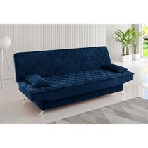 Sofa Cama Zenite 3 Lugares Reclinável com 2 Almofadas Soltas Veludo Azul - Viero
