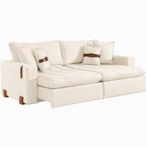 Sofá Cama Zeus 200cm 3 Lugares Retrátil e Reclinável Tecido Linho Innove Cor Marfim