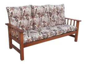 Sofá Cancún 3 Lugares de Madeira Banco C/ Almofadas Estampada Floral Marrom